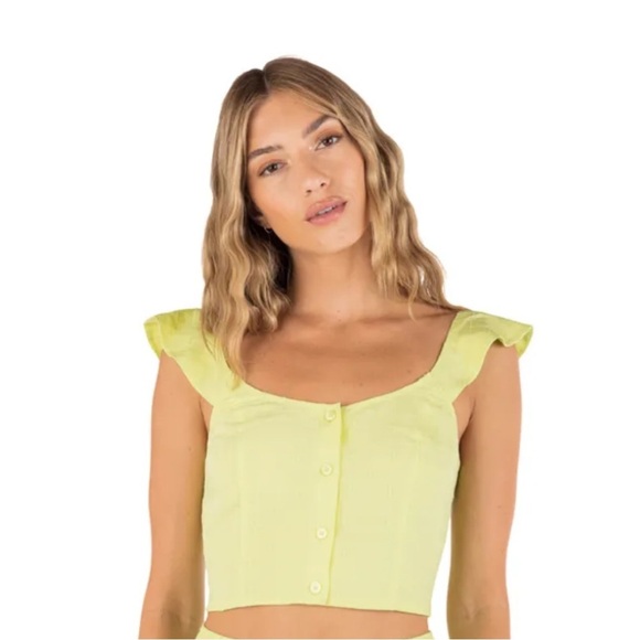 Hurley Tops - Hurley Yellow Window Pane Crop Top Beach Summer Boho Size Large